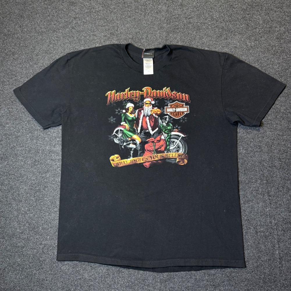 Harley-Davidson T-Shirt Mens XL Black Christmas Santa Las Vegas Graphic 2008